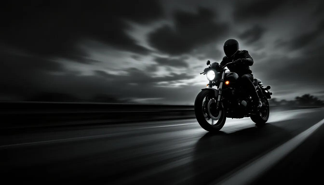 A visual representation of New Mexico motorcycle laws, featuring a blurred image of a motorcycle on a highway.