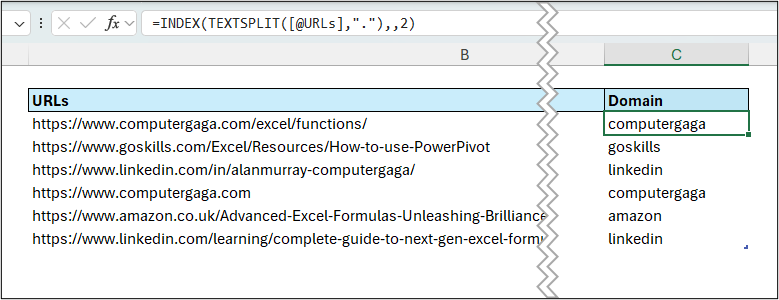 Excel formula to extract the domain from a URL