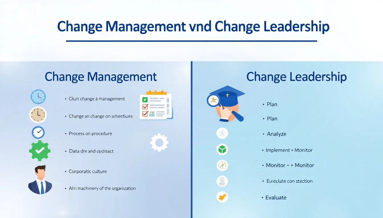 A comparison chart illustrating change management vs change leadership.