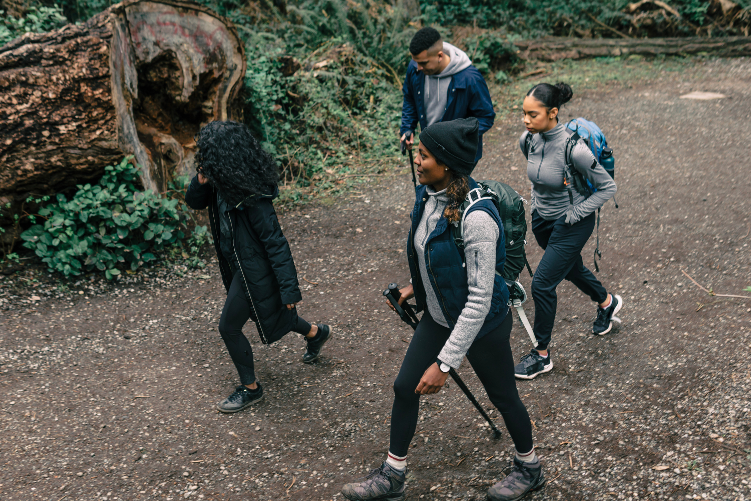 A group of like minded people hiking outdoors.