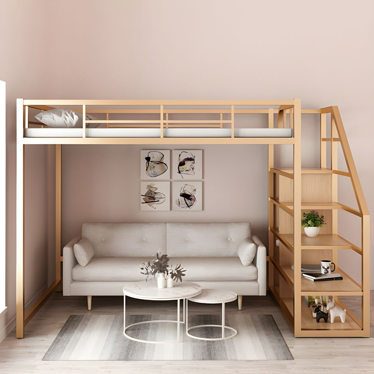 queen size loft bed with sofa underneath
