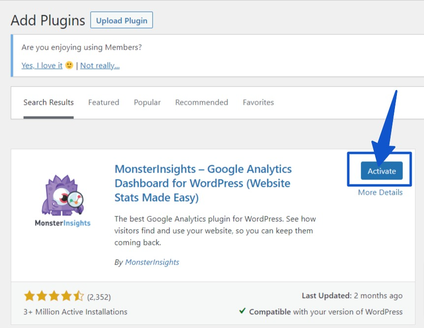 Activate Monster Insights Plugin