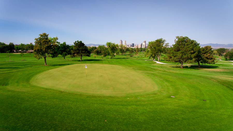 City Park Golf Course, backdropped by the Denver skyline 