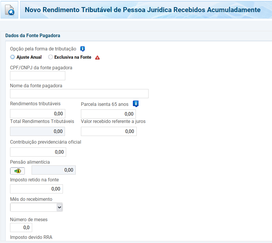 Preenchimento da Declaração de Renda, em relação ao Rendimento Recebido Acumuladamente