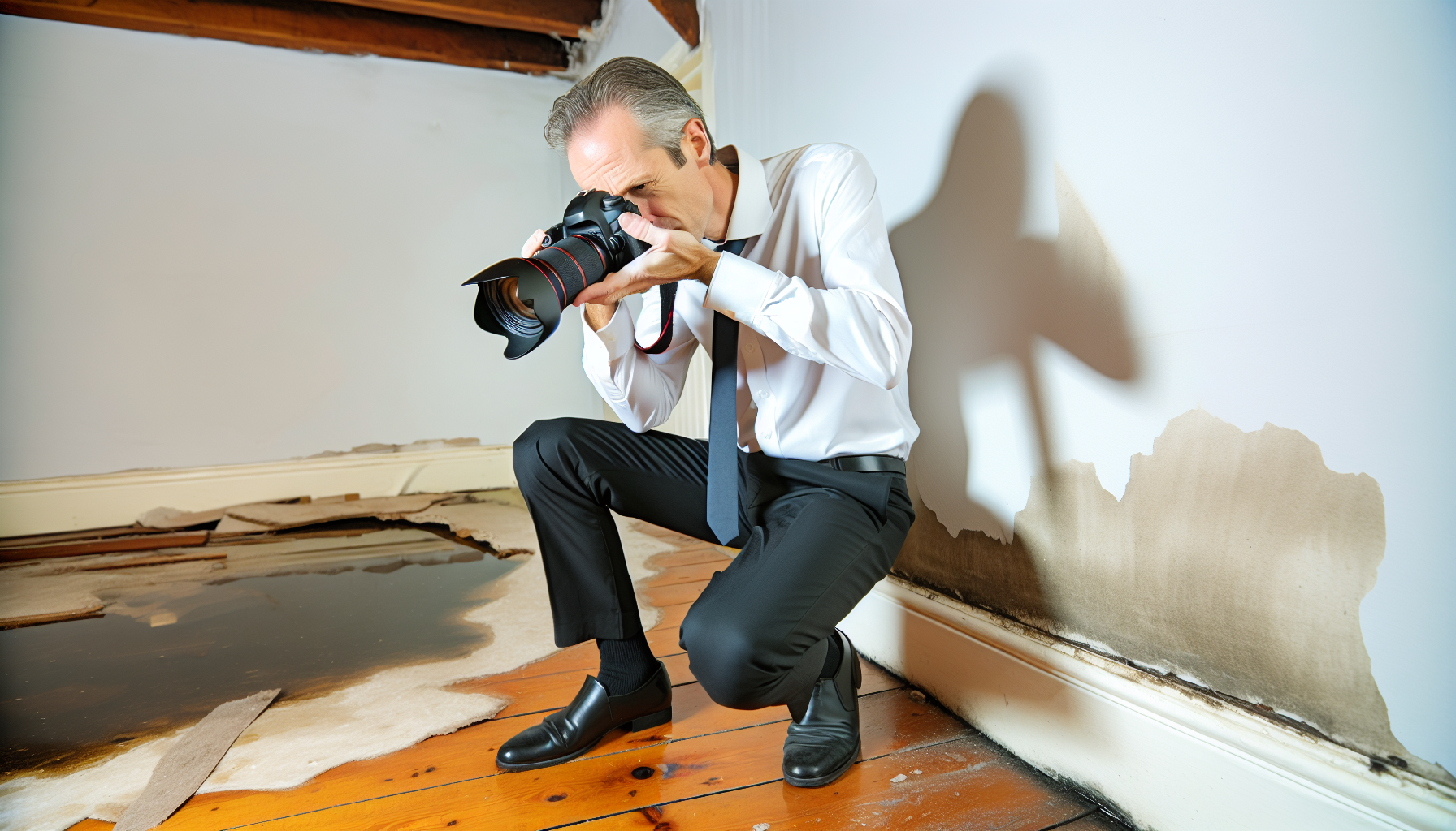 Taking photos of water damage for insurance documentation
