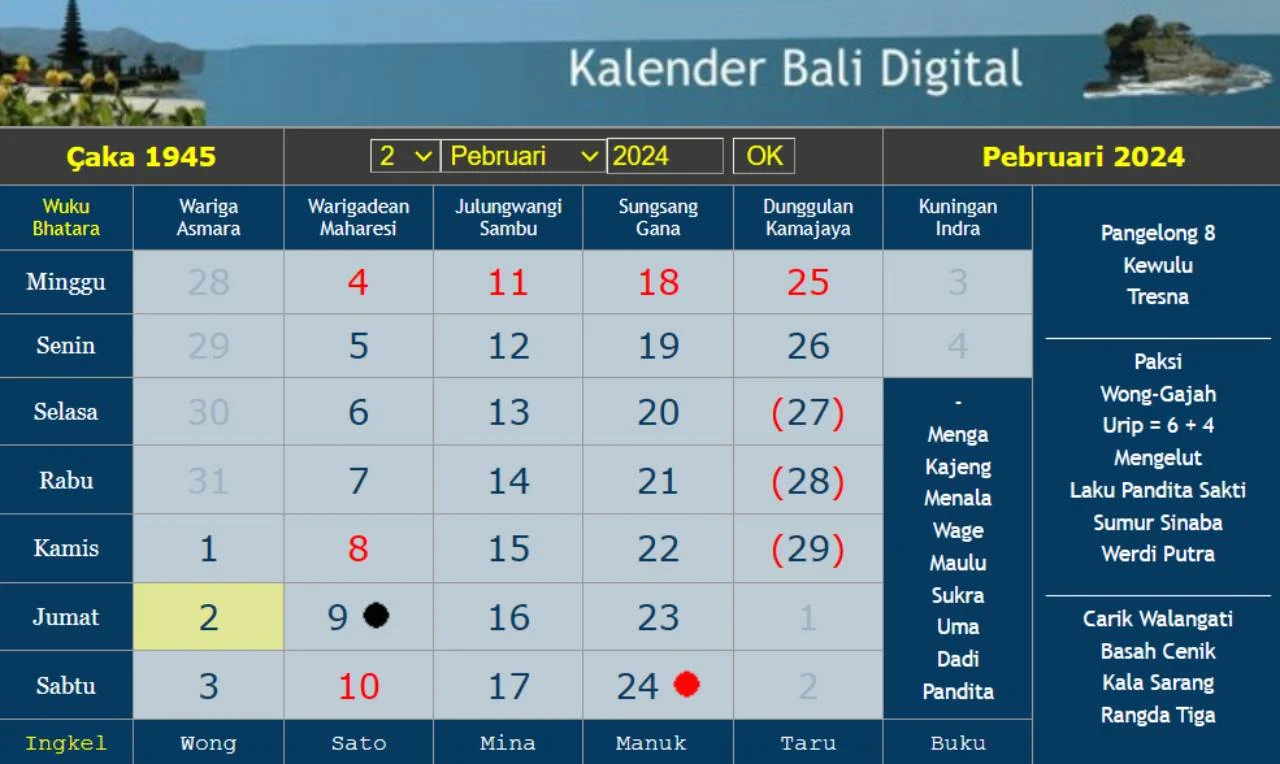 balinese calendar 2024 february