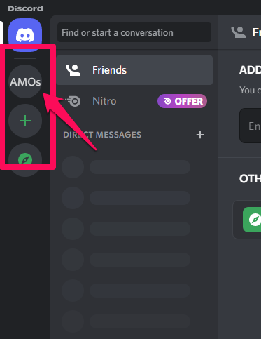 Screenshot of the sidebar of the Discord's window