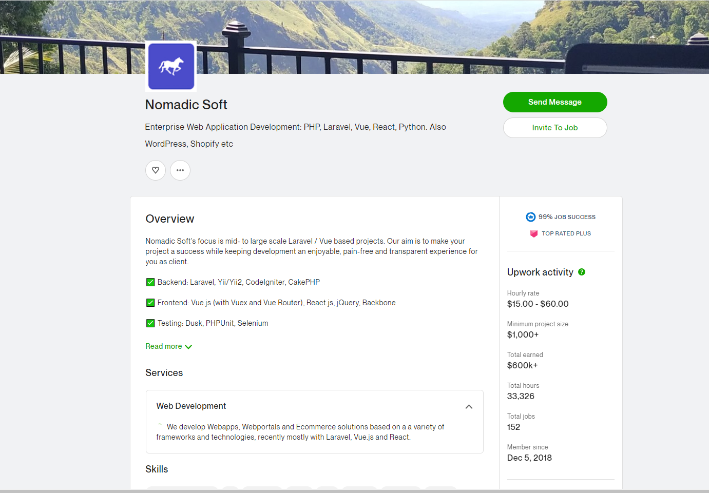 Our page on Upwork, you can hire us there https://www.upwork.com/ag/nomadicsoft/ hire front end developers there