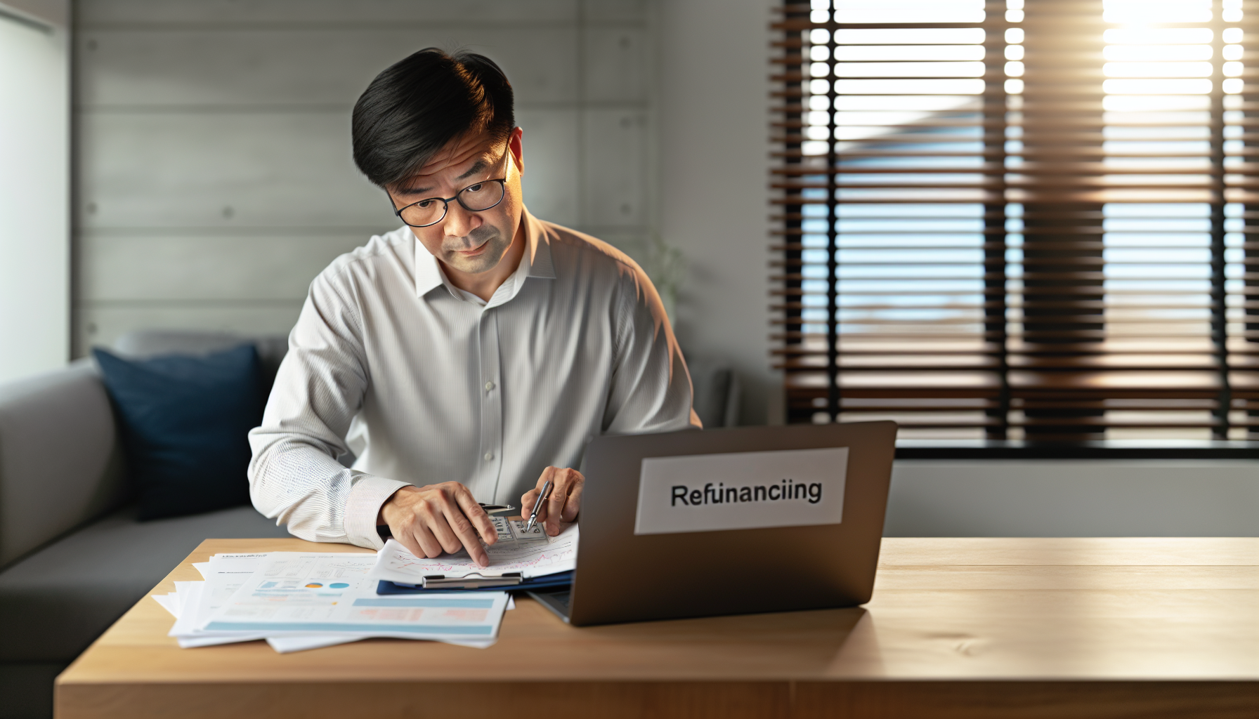 A person reviewing financial statements for refinancing