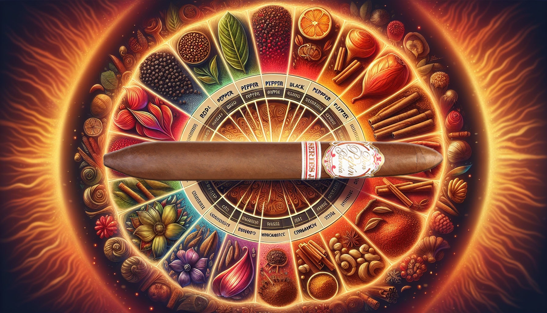 An illustrated flavor profile chart for Don Pepin Garcia Serie JJ Salomon cigars.