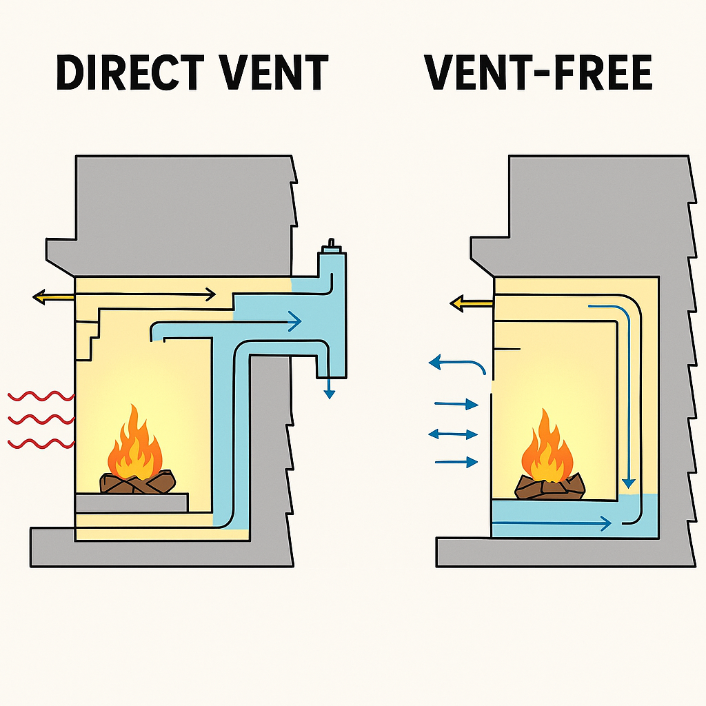 Direct vent and vent free outdoor fireplaces