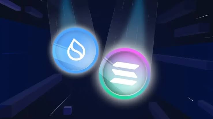 Solana - Defi protocols - evm compatibility, - sei network – transactions – platforms – value – protocols – bitcoin – blockchain – blockchain technology – crypto assets – decentralized finance – digital assets An image of SUI and Solana tokens.