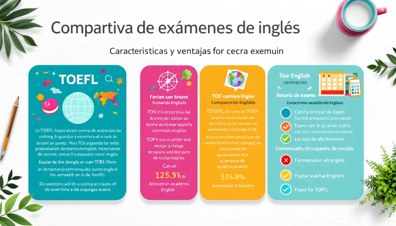 Comparativa de diferentes exámenes de inglés y sus características.