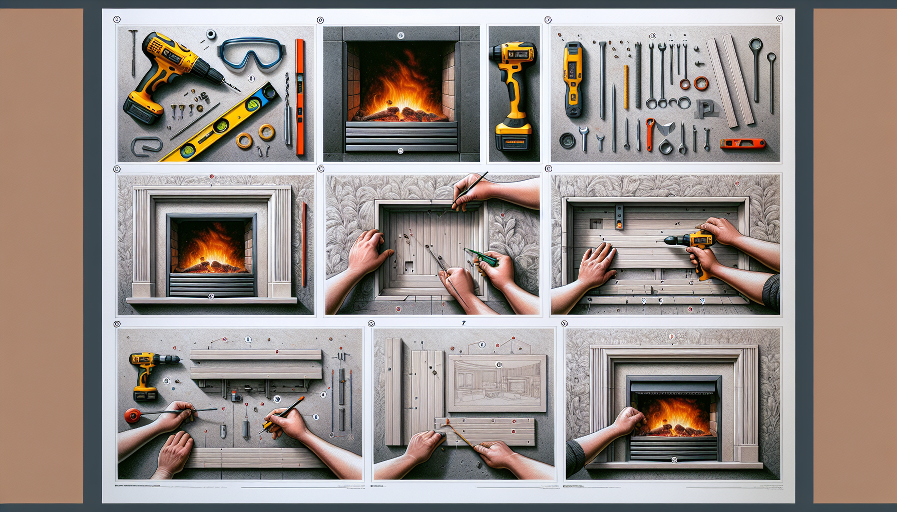 An illustration showing the installation process of an inbuilt fireplace.