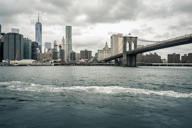 new york, brooklyn bridge, nyc, city, manhattan, architecture, america, cityscape, sky, landmark, nature, east river, water, tourism, usa, skyline, travel, street, gray river, gray street, gray bridge, gray new
