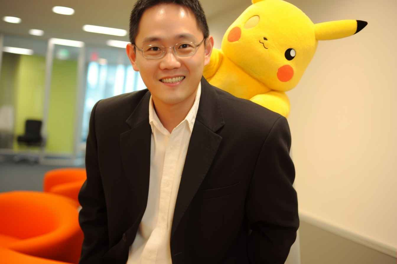 Satoshi Tajiri, the creator of Pokémon with Pikachu