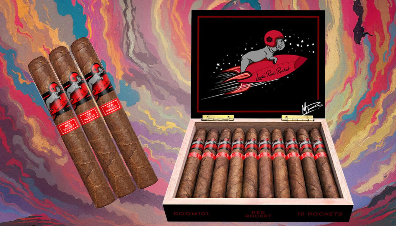 An artistic representation of the Room 101 Louis Red Rocket Toro cigar.