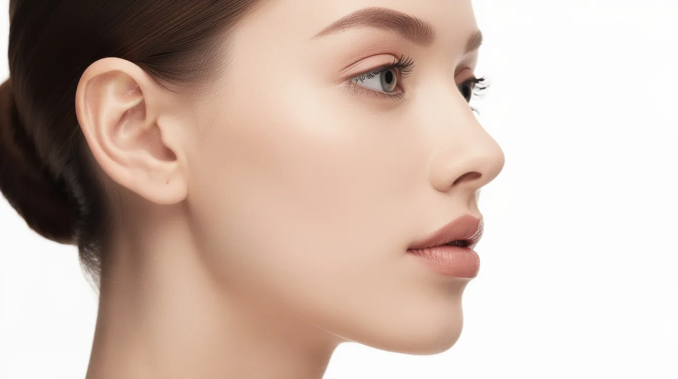 The image features a side profile of a woman's face, highlighting her natural lip proportions and shape, showcasing the beauty of her upper lip and lower lip. This representation emphasizes the concept of lip enhancement through subtle lip filler injections, reflecting a natural look that maintains facial harmony and balance.