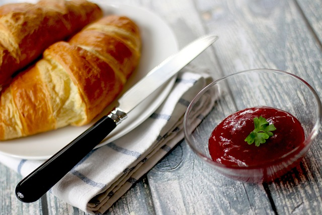 croissants, jam, breakfast