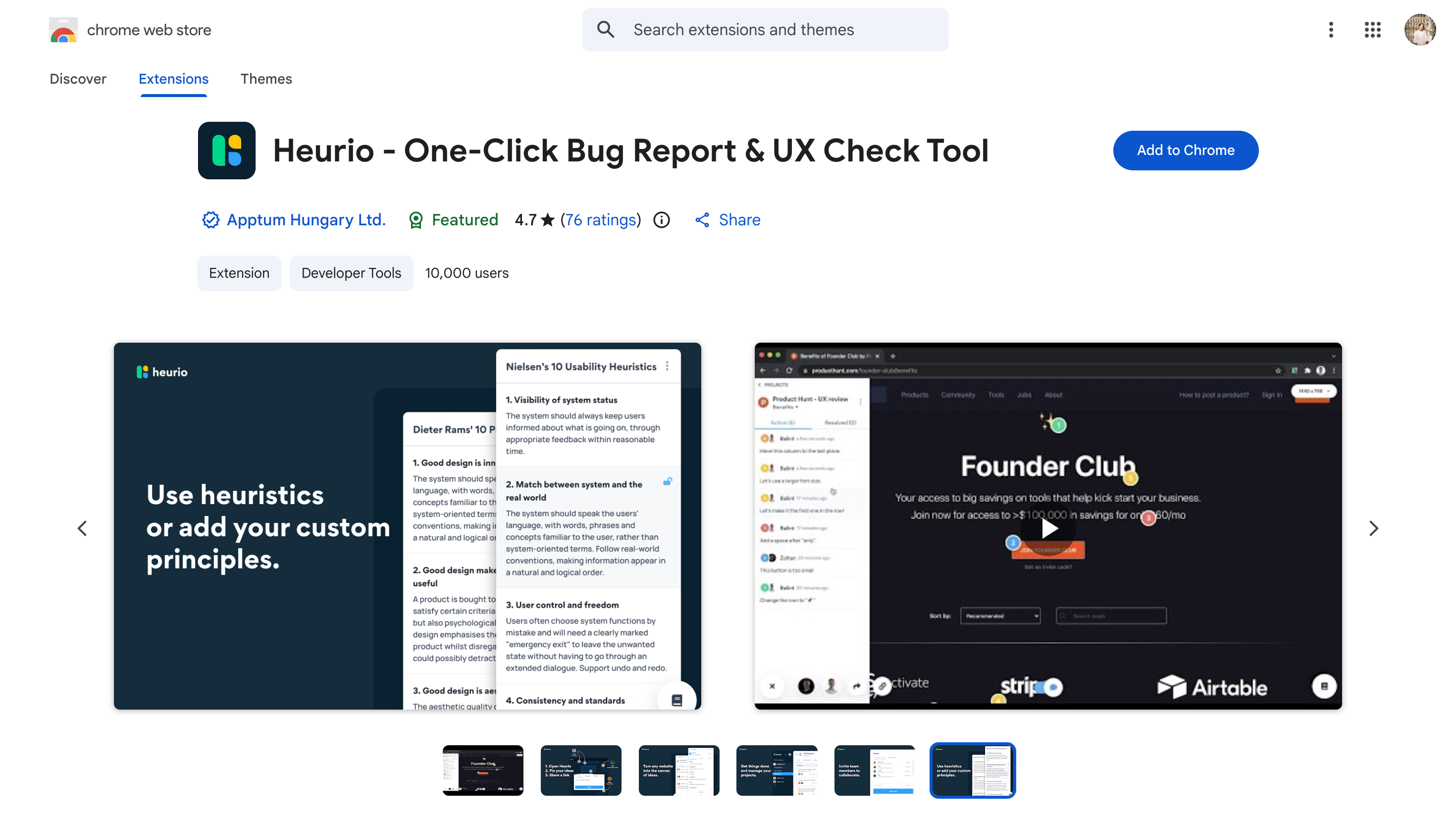 Heurio on Chrome Store