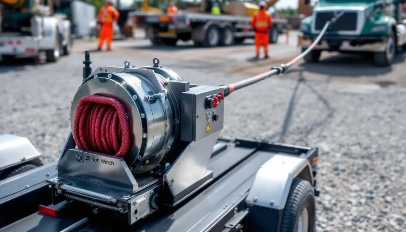 A 20 tons winch in action, demonstrating its application in towing.