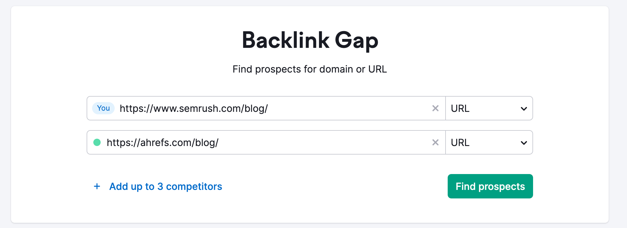 Semrush Backlink Gap page