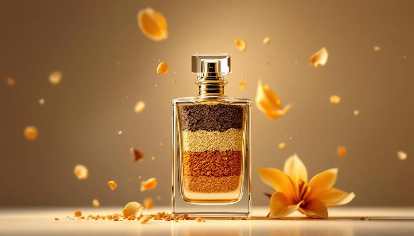 Eine Übersicht über häufige Basisnoten in Parfums, wie Holz und Vanille.