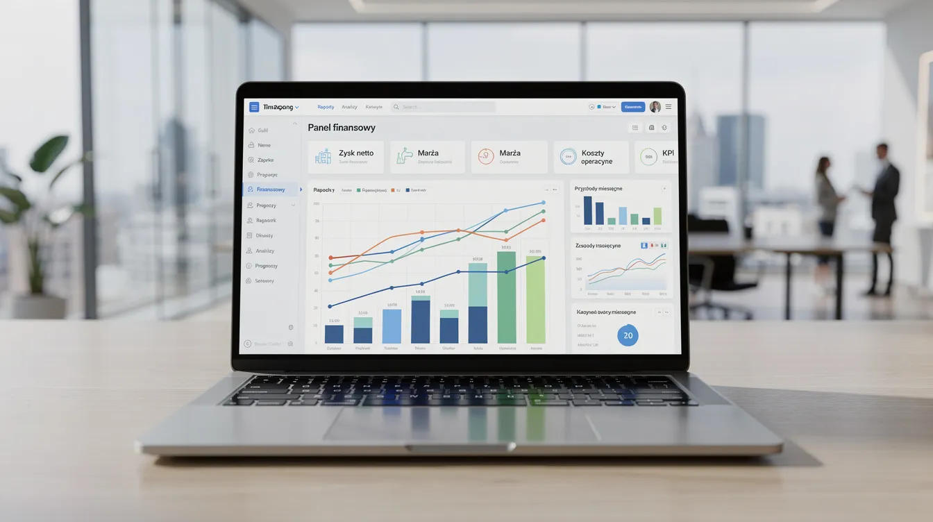 b266fd5d 1f20 4dab 8c60 89297f2fb036 Na biurku w nowoczesnym biurze znajduje się laptop z otwartym dashboardem finansowym, który wyświetla różnorodne wykresy i wskaźniki biznesowe. Obrazek ilustruje znaczenie rachunkowości zarządczej w podejmowaniu trafnych decyzji oraz efektywnym zarządzaniu działalnością przedsiębiorstwa.