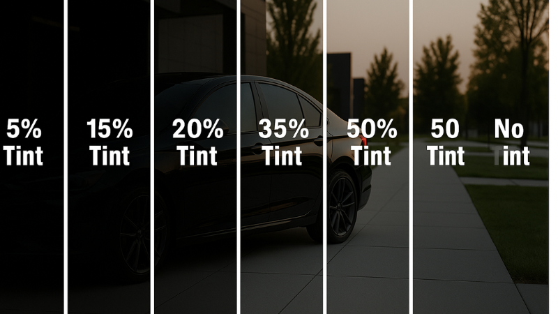 Comparison of 5%, 15%, 20%, 30%, 35%, 50%, and No Tint