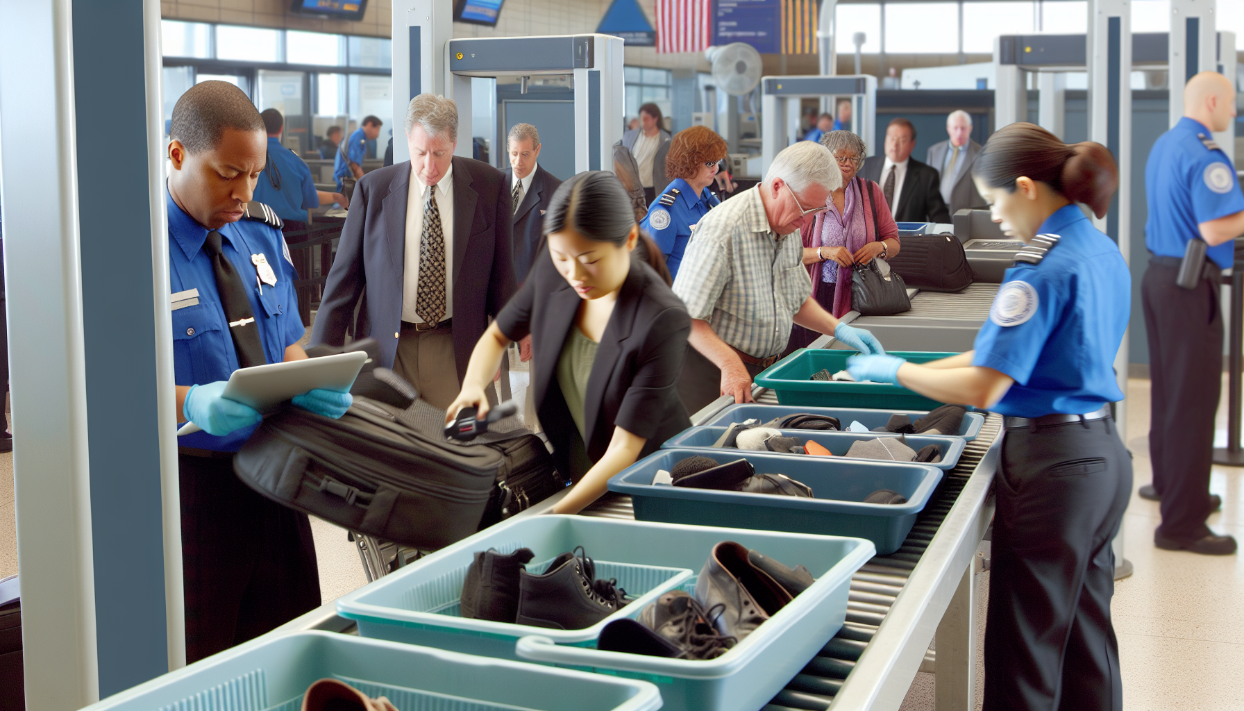 People going through airport security checkpoint