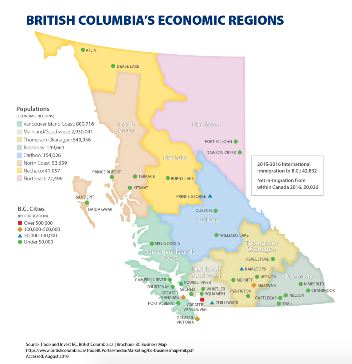 Map showing British Columbia's economic regions.