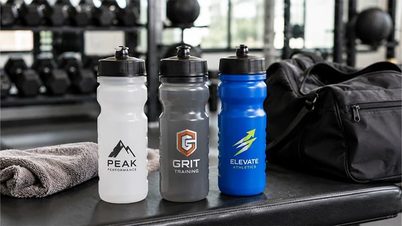 Custom sports squeeze bottles for gyms, training programs, sports teams, and fitness events