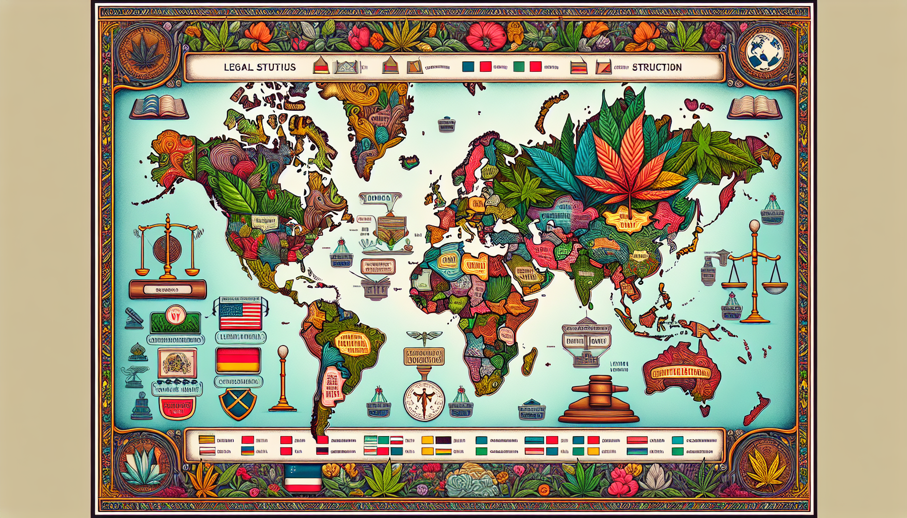 Illustration of the legal aspects and regulation of Kratom in different countries.