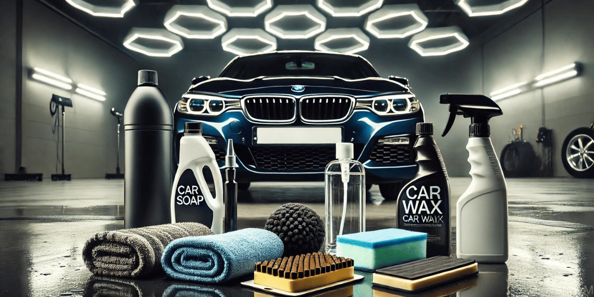 Microfiber towels, car wax, applicator tool, car soap and more tools needed.