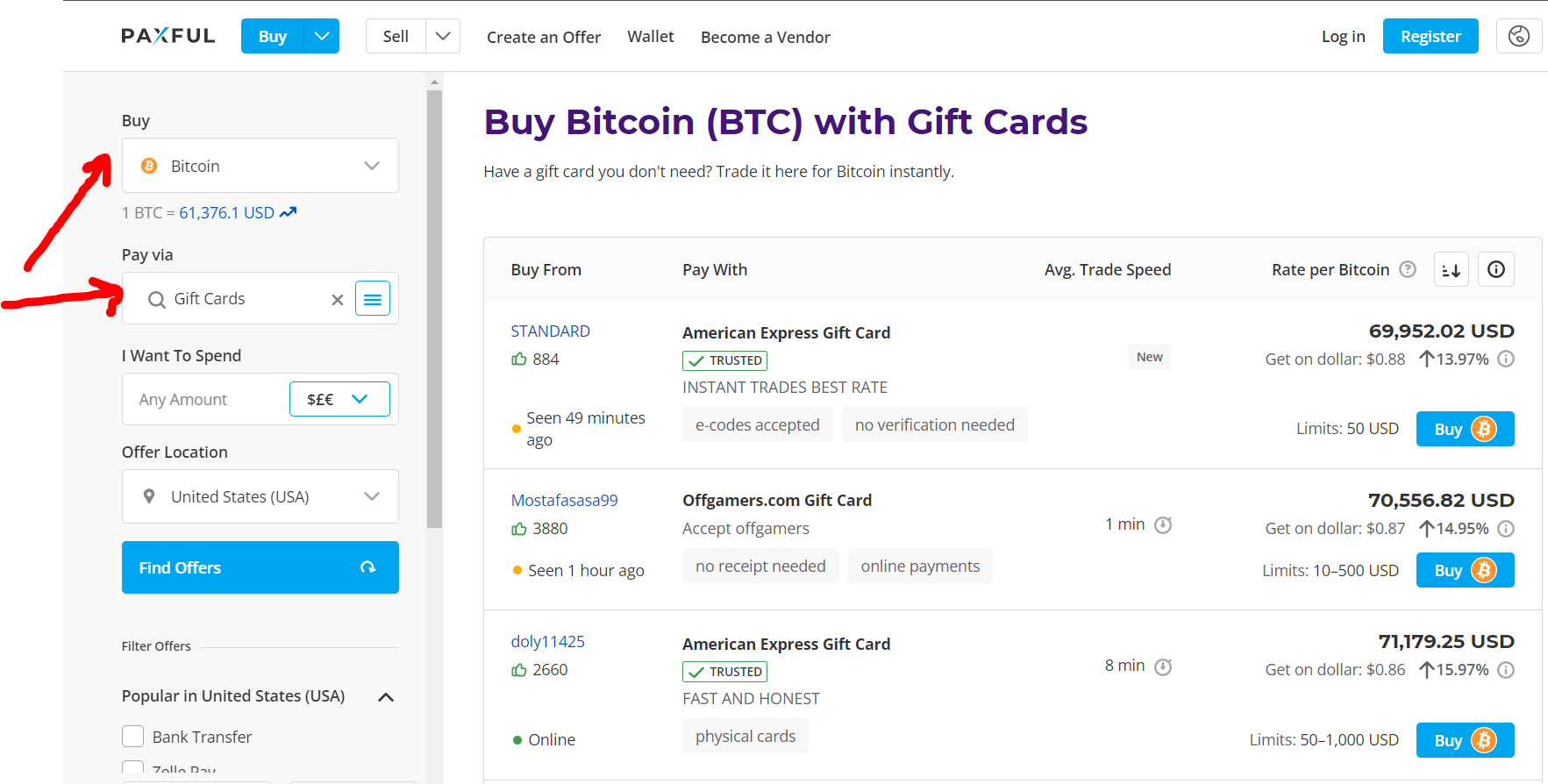 buy bitcoin with giftcard on paxful