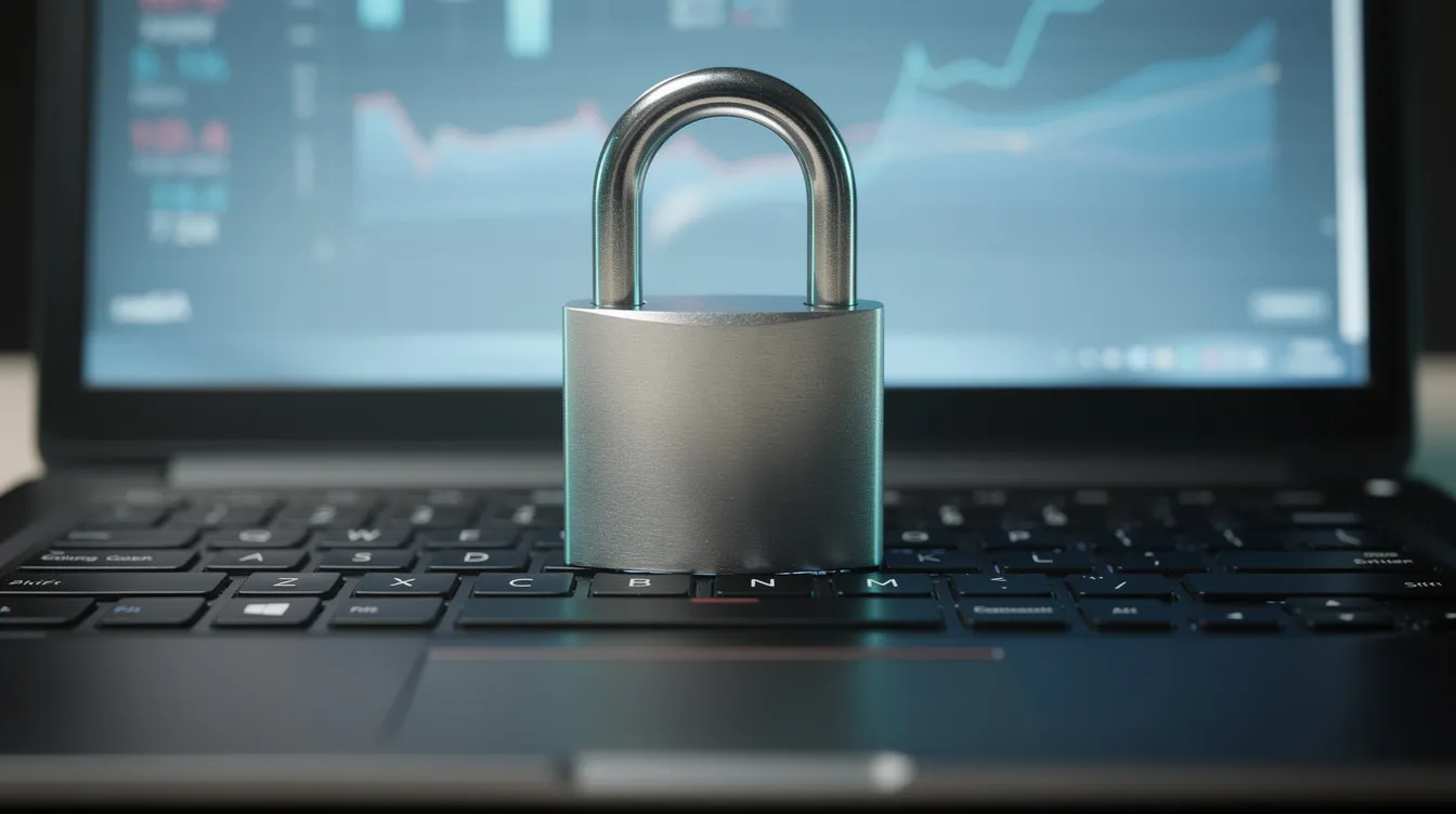 The image features a padlock resting on a laptop keyboard, symbolizing online financial security and the importance of protecting personal information during online transactions. This representation highlights the need for secure online loan applications and financial services in today's digital age.