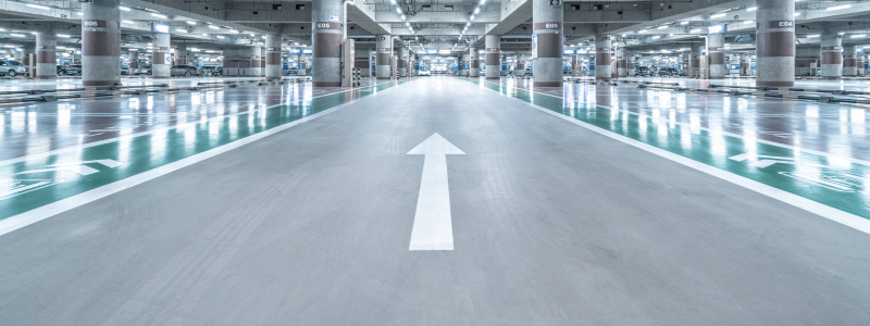 well- lit parking spaces in underground parking area