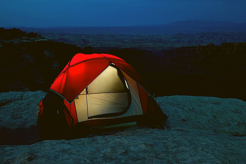 tent camping at night