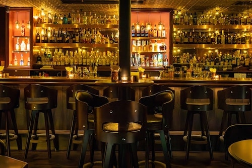 Cozy atmosphere with back lighting on the alcohol