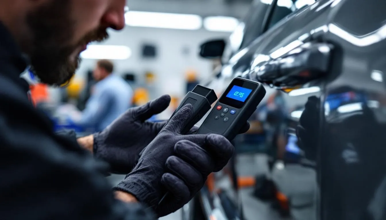 A person using Carly's OBD device for vehicle tuning.