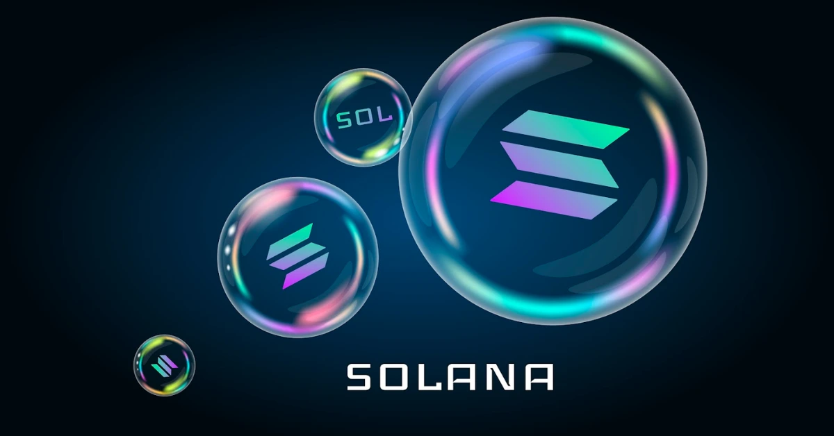 Solana logo illustrated in multiple bubble images