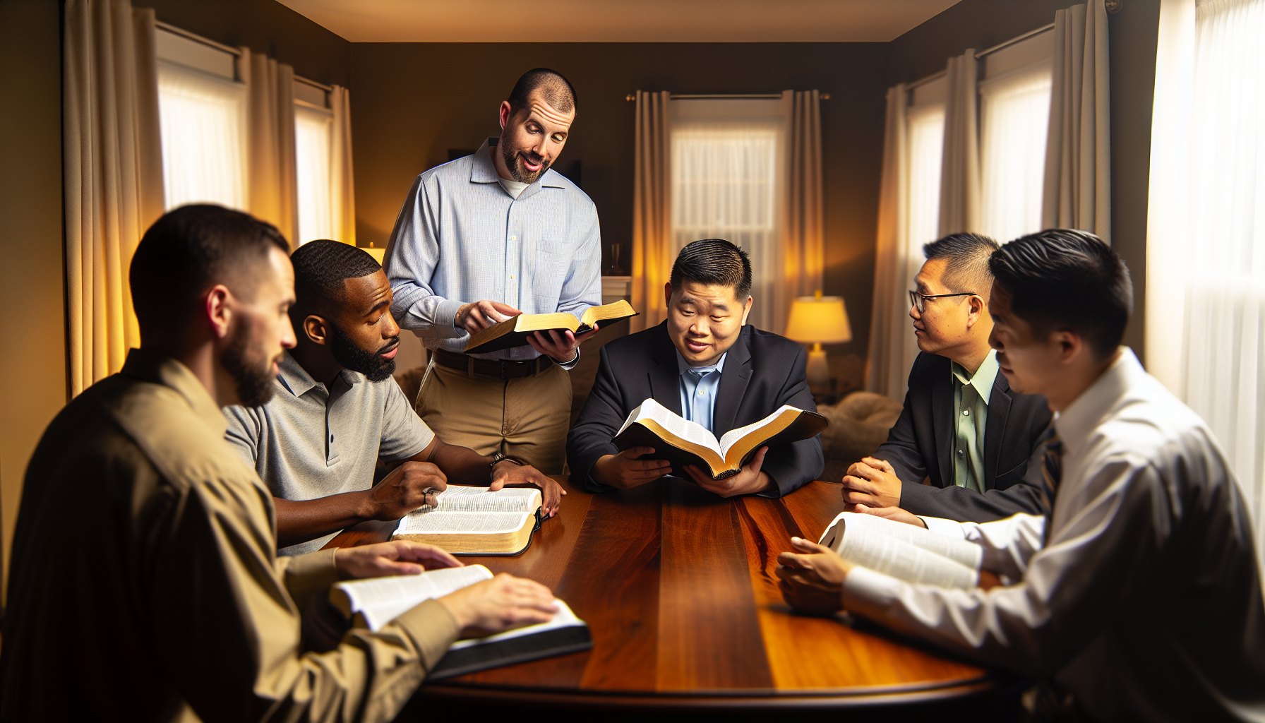 Men studying the Bible together