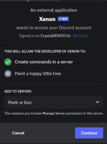 Closeup image showing the first step in adding a bot to your Discord server