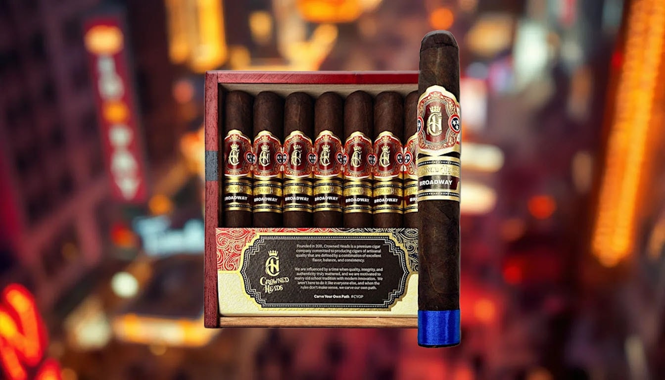 An overview of Broadway by Crowned Heads, featuring a blurred cigar in the background.