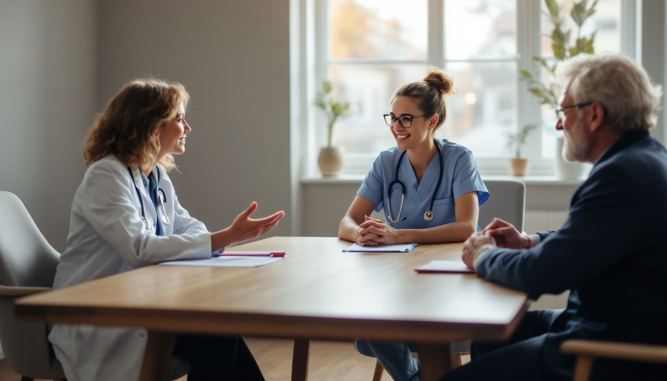 A professional setting showcasing a team of healthcare providers discussing hormone therapy approaches.