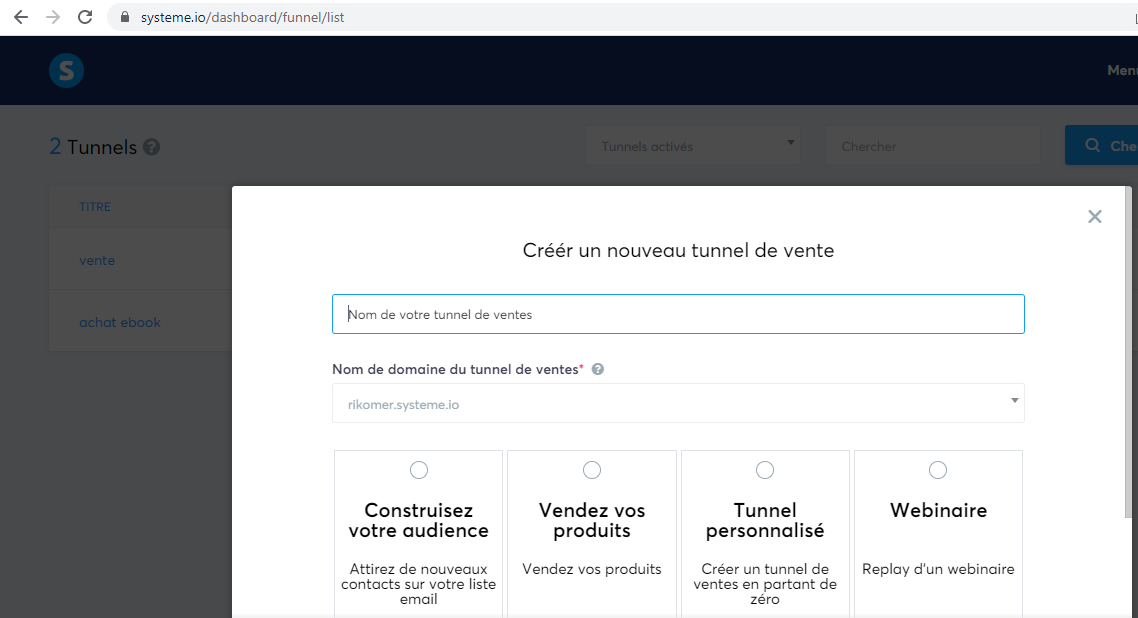 essai systeme.io tunnel