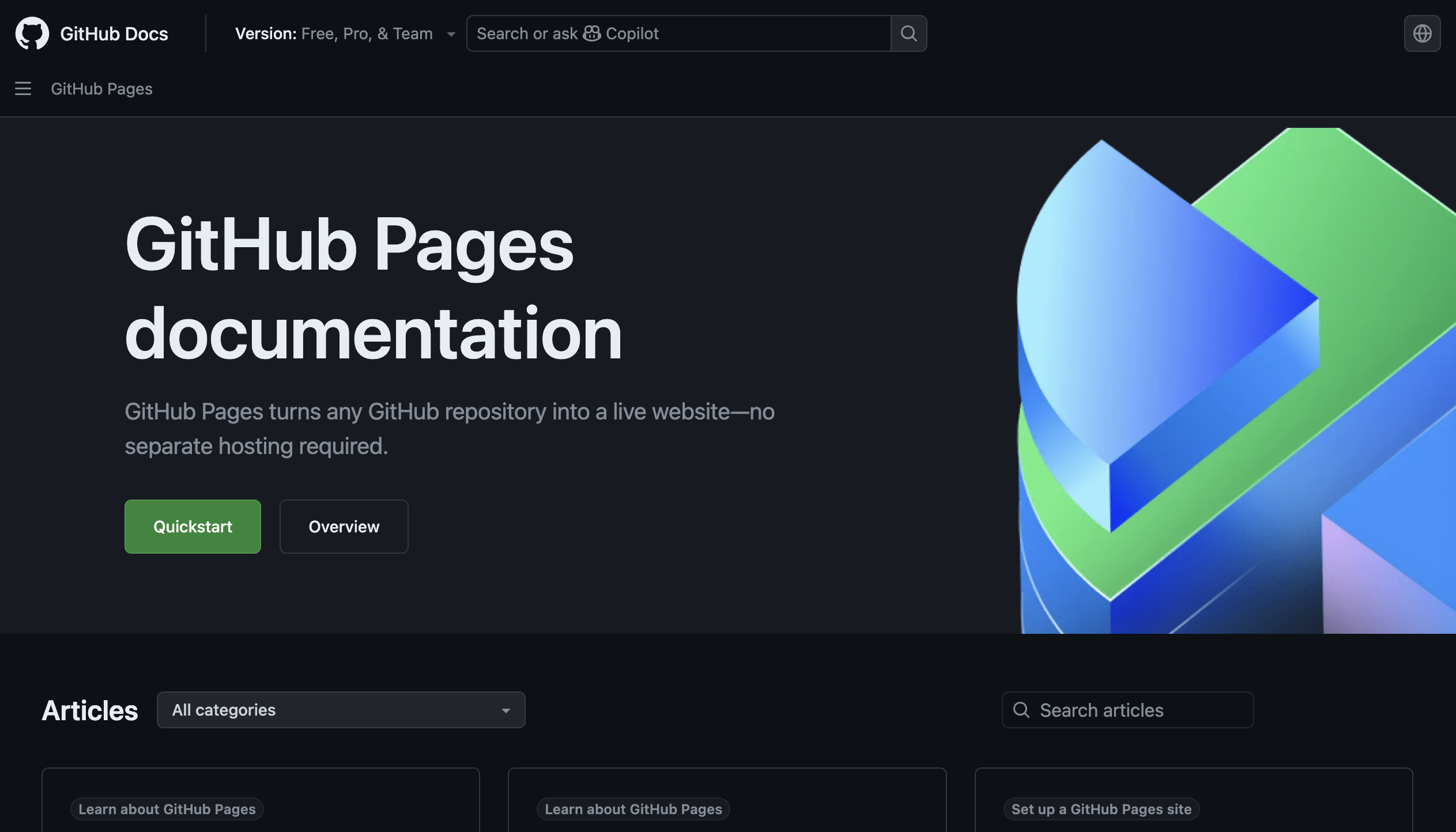 GitHub Pages documentation website homepage