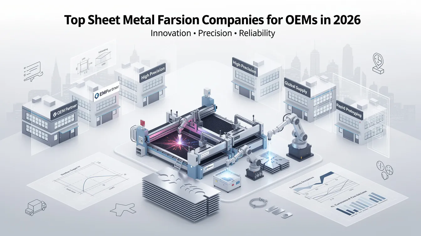 The image showcases a modern manufacturing facility specializing in sheet metal fabrication, featuring advanced machinery for processes like laser cutting and CNC machining. It highlights the capabilities of top metal fabrication companies that provide precision sheet metal parts for various industries, including automotive and medical devices, emphasizing their commitment to quality control and cost efficiency.