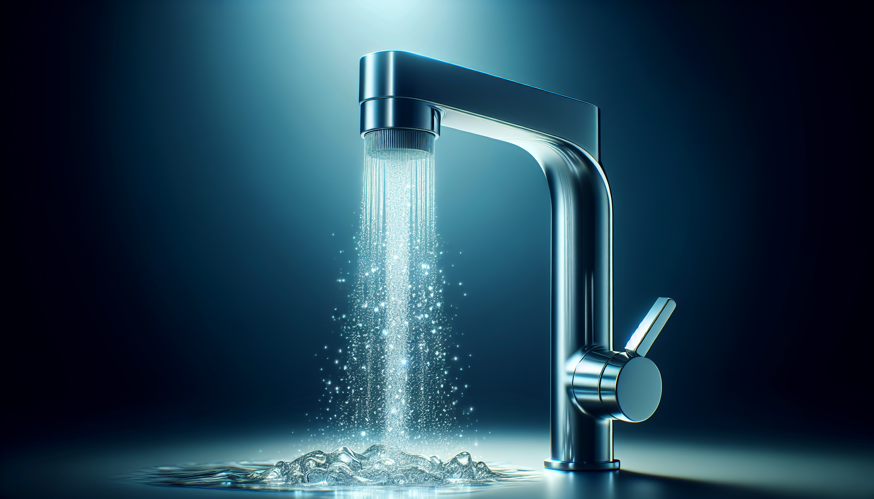 Illustration of a faucet with clean, filtered water flowing from it