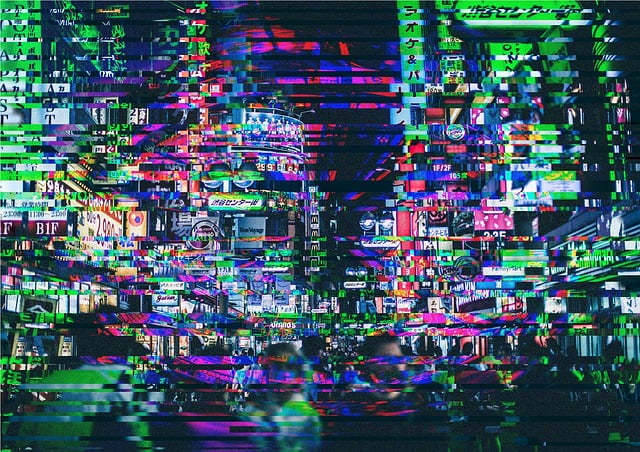 Distorted image of a city.
